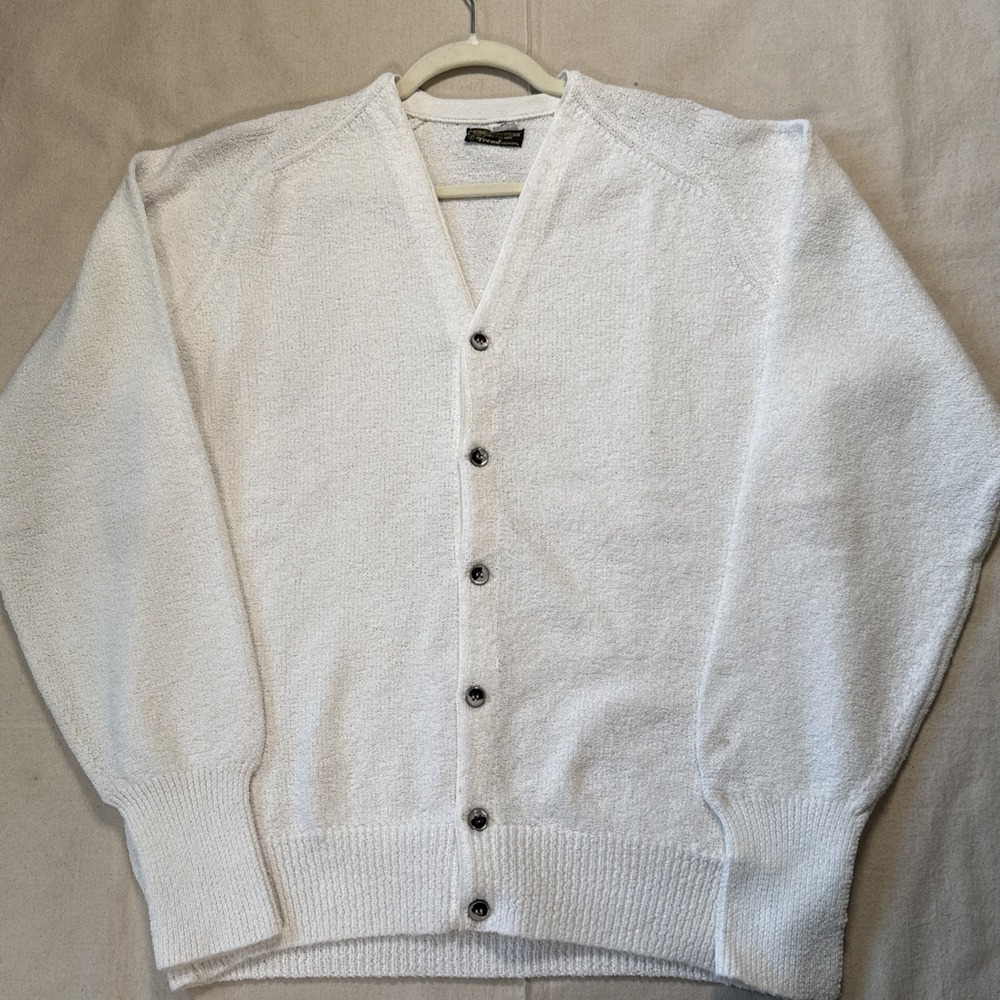 Vtg Marshall Field & Company Cardigan Sweat Men XL Fine Knit Ivory